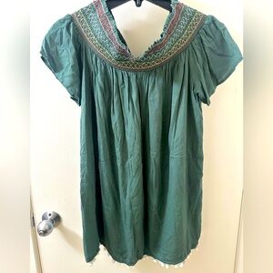 NWOT Francesca's Swim Green Embroidered Dress Off Shoulder Beach Cover Up, New